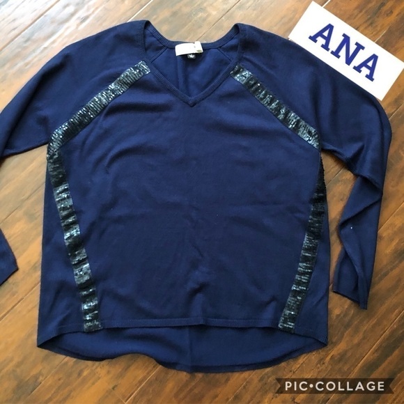 Navy V-Neck Sweater w/Sequins - Picture 1 of 6